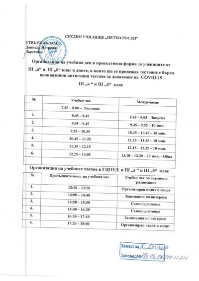 от 23.11 присъствено ще се обучават и учениците от III A и III Б клас 1